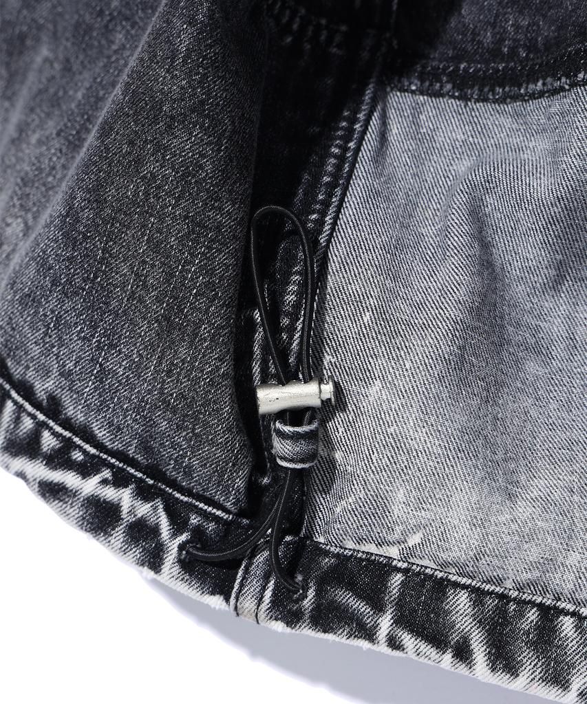 Critic Color Block Hood Denim Jacket Light Gray