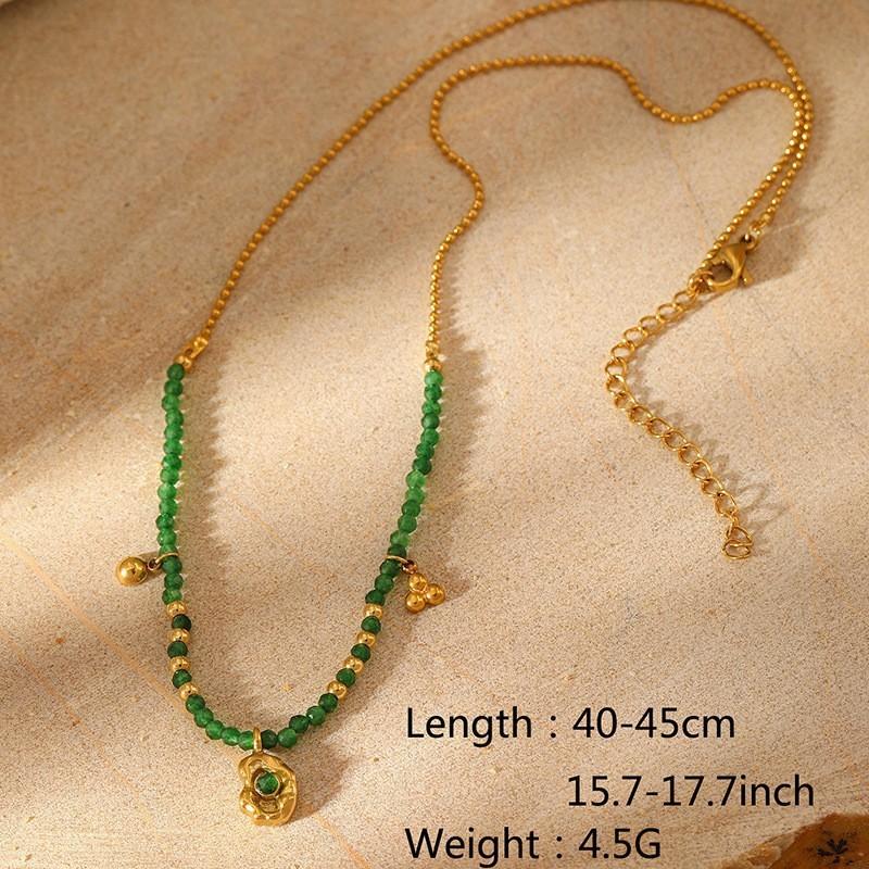 European and American embellished eyes natural stone titanium steel pendant necklace fashionable stacked collarbone chain gold-plated stainless steel