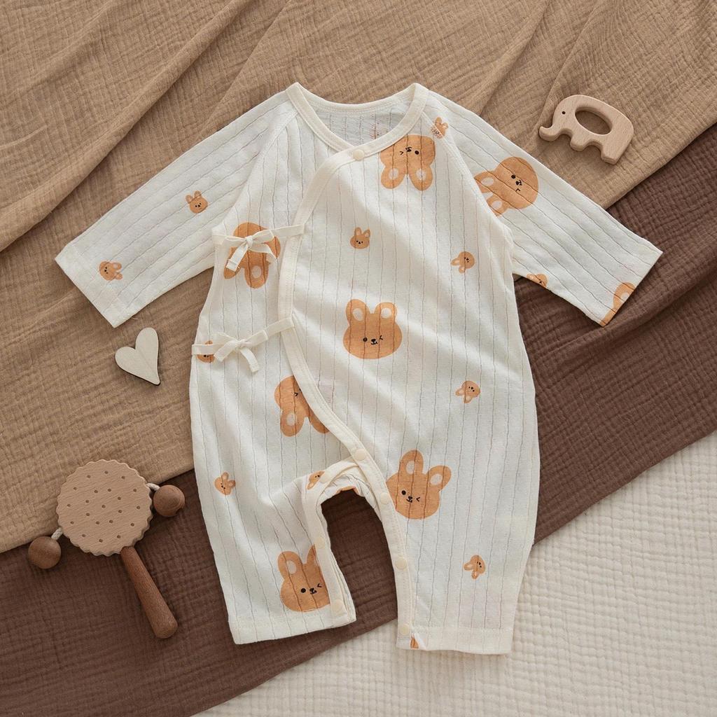 Newborn Ultra-Thin Cotton Long-Sleeve Romper with Belly Protection - Breathable, A-Class, Perfect for Summer and Air-Conditioned Spaces.