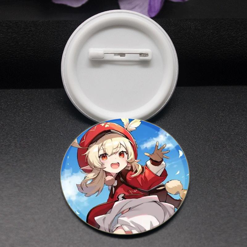 32/44/58mm Klee Pin Round Cartoon Funny Snap-in Brooche for Backpack Cothes Accessorie Anime Genshin Impact Collection Badge Hat Decoration