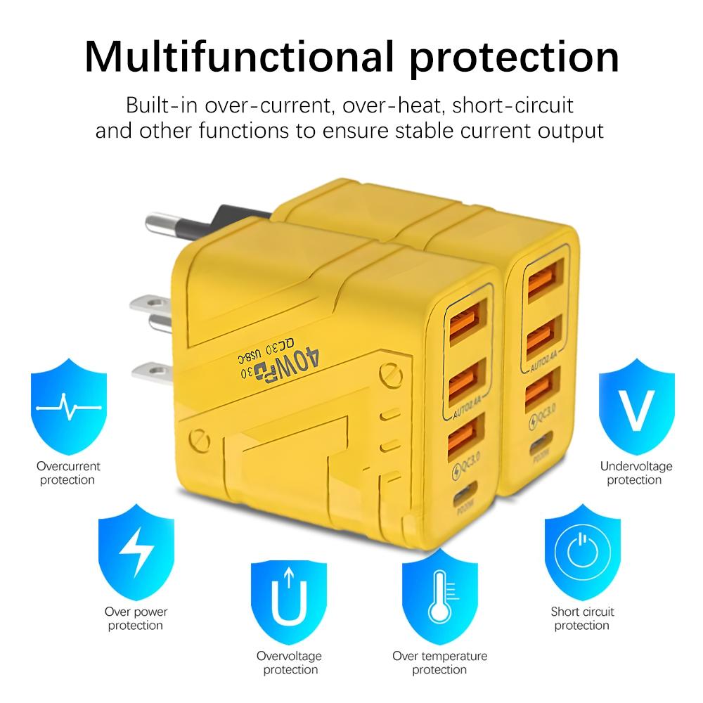 40W 4 Ports Handy-Ladegeräte USB A PD Schnelllade-Handy-Wandladegerät-Adapter für iPhone Samsung Xiaomi EU/US/UK-Stecker