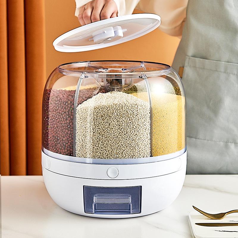 Japanese Rotating Rice Container - 20 Jin Capacity, Six Compartments, Insect-Proof & Moisture-Proof