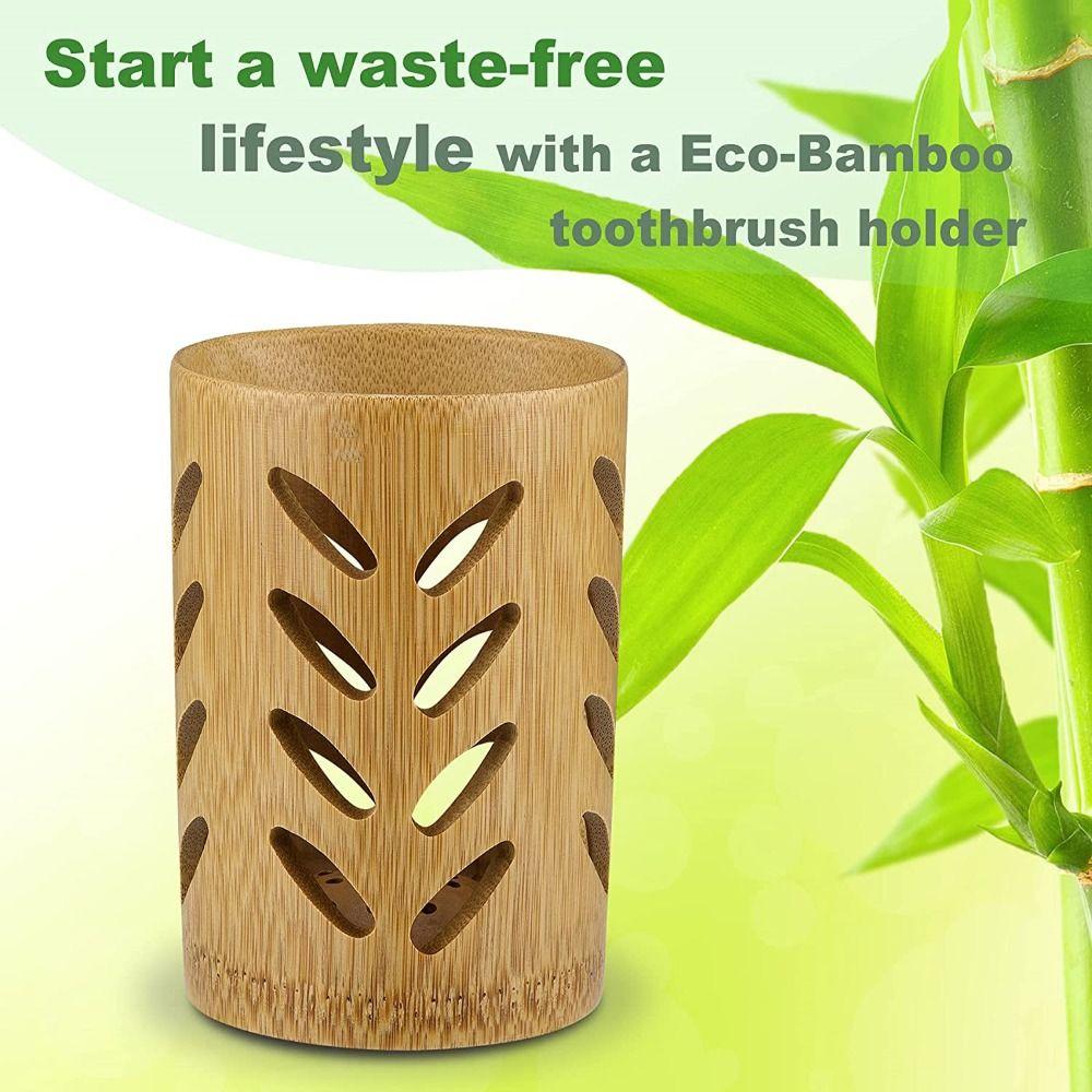Wood Bamboo With Drainage Kid's Room For Home Bathroom Toothbrush Cup Toothbrush Holder Storage Cup