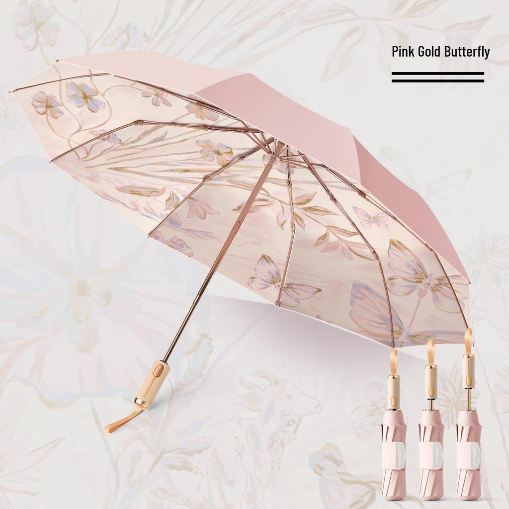 32-Rib Women’s Folding Umbrella: Dual-use for Sun & Rain, UV Protected, Colored Coating, Enlarged, Reinforced & Thickened.