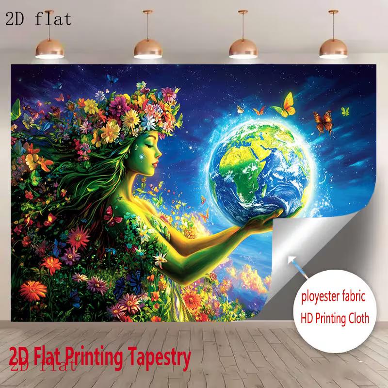 

2D Flat HD Mother Earth Tapestry Polyester Fabric Wall Art for Living Room 47.2x31.5inch/120*80cm