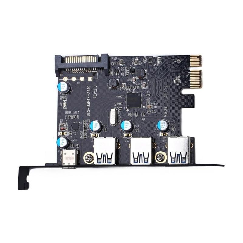 4-Port PCI-E To 1x Type-C 3x Type-A USB3.0 4-Port PCI-Express Pansion Card with Internal 19-Pin Connector