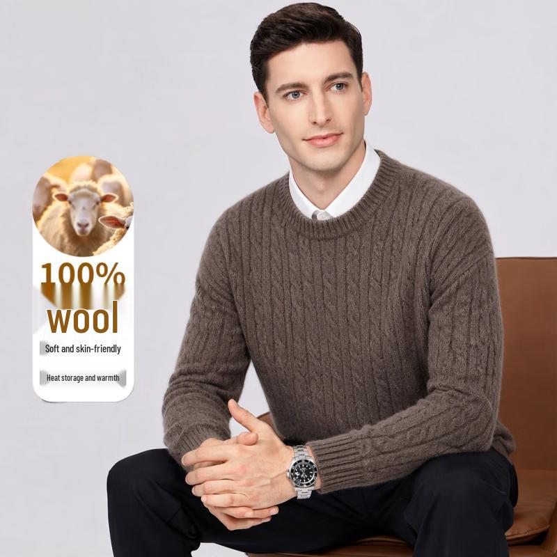 Yalu Men's Wool Thermal Crewneck Knit Sweater