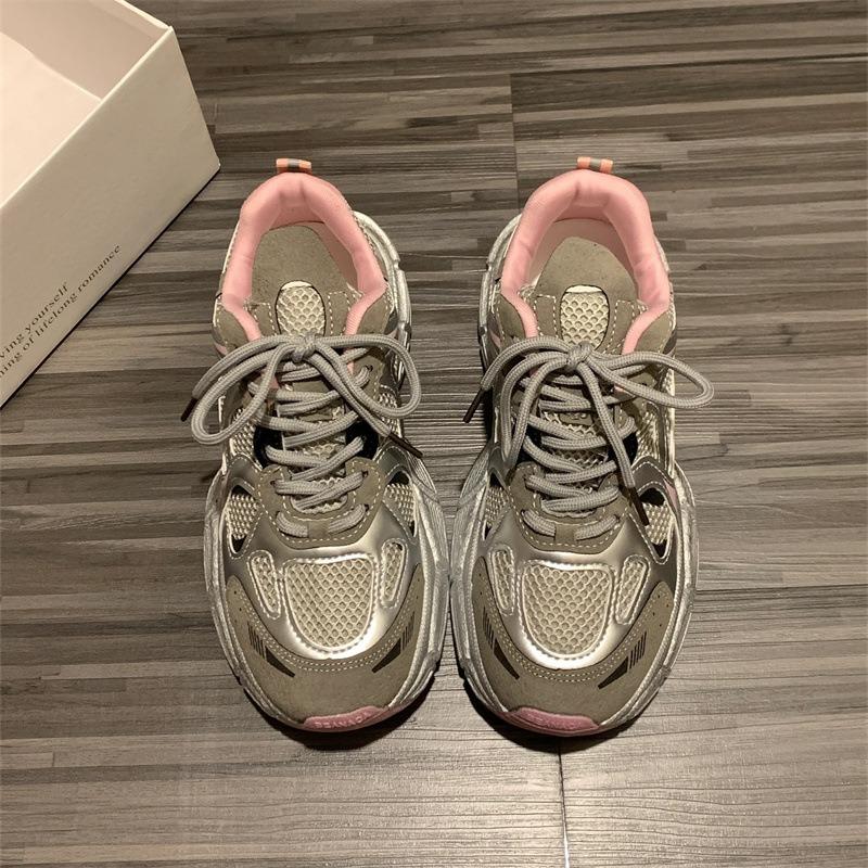 Thick-soled heightening dad shoes women's silver breathable mesh women's shoes lightweight sports and leisure shoes breathable models
