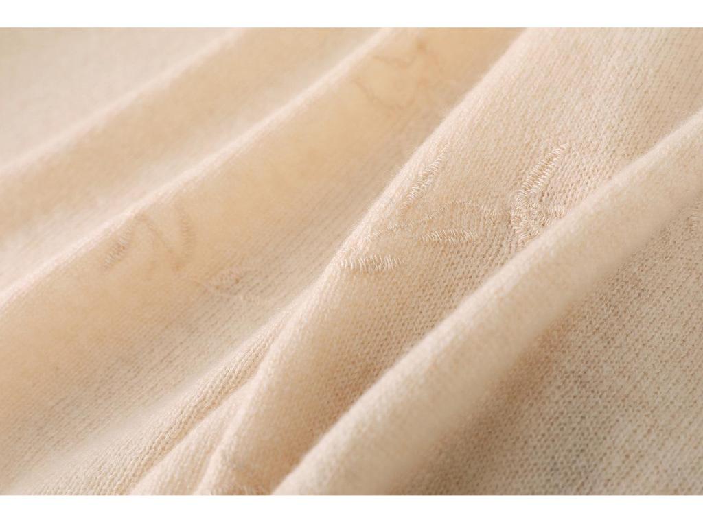 Women's Pure Wool Loose Pullover Sweater - Willow Leaf Embroidered Round Neck Knitwear