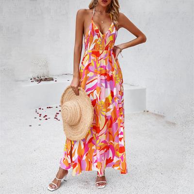 Floral printed Sling μακριά φορέματα Γυναικεία Fashion Print Beach Maxi καλοκαιρινό φόρεμα