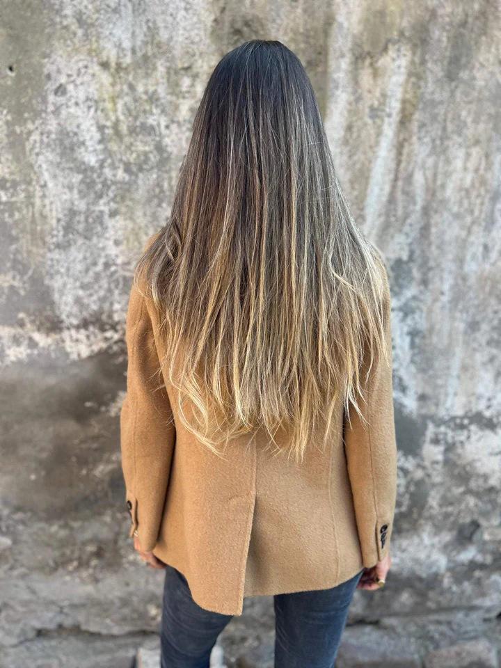 2025 Damen Casual Wollmischmantel mit Reverskragen und Knopf-Imitationstaschen