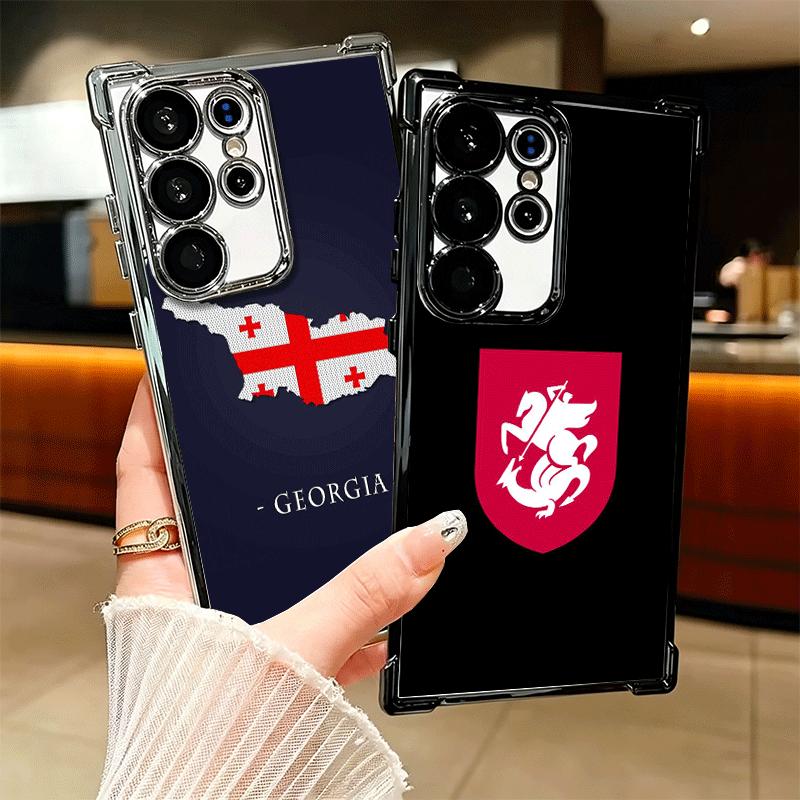 Georgia Passport Flag Plating Phone Case For Samsung Galaxy S24 S25 FE S26 Edge S23 Ultra S22 S21 Plus S20 Anti-Fall Airabag Cov