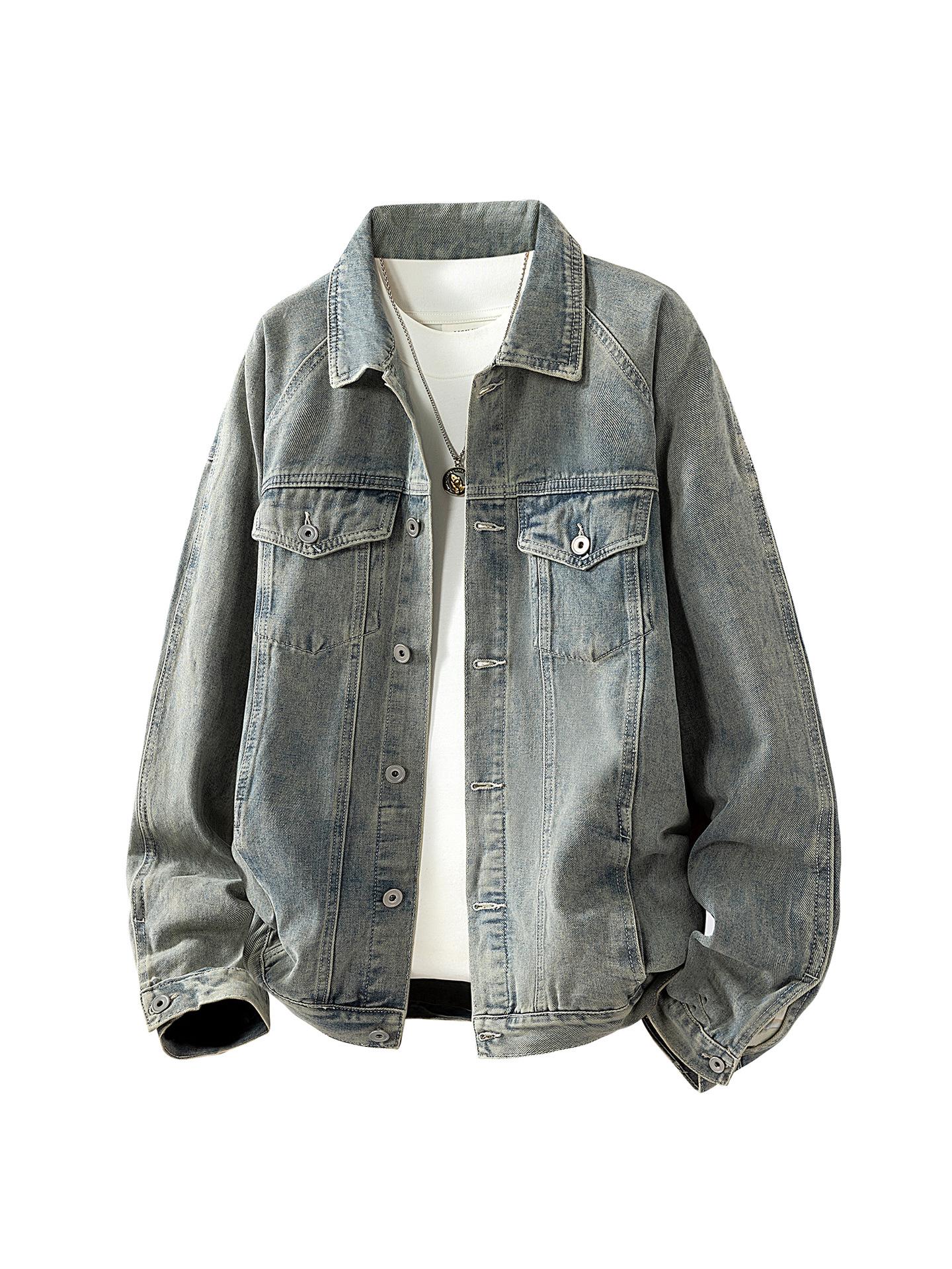 Men s Raglan Sleeve Denim Jacket with Optional Hood - Trendy Brand XL синий/джинсовый