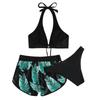 Ladies' Leaf Print Fashionable And Sexy Bikini Three Piece Swimsuit Set