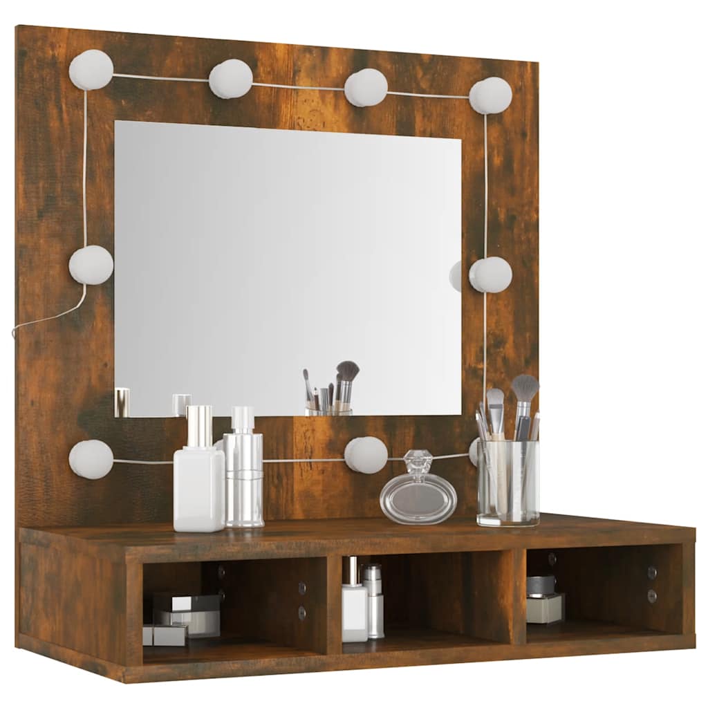 Mirror Cabinet with LED Smoked Oak 60 X 31.5 X 62 Cm