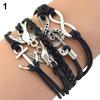 Women Retro  Skull Music Pigeon Faux Leather Charm Bracelet Bangle Cuff