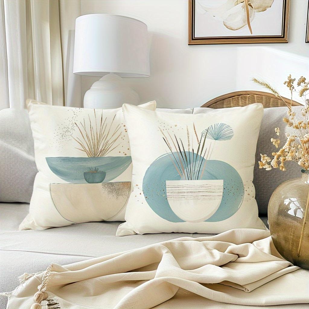 Boho Abstract Plant Geometry Throw Pillow Covers Eucalyptus Leaves Decor Cushion Covers Modern Mid Century Botanical Minimalist