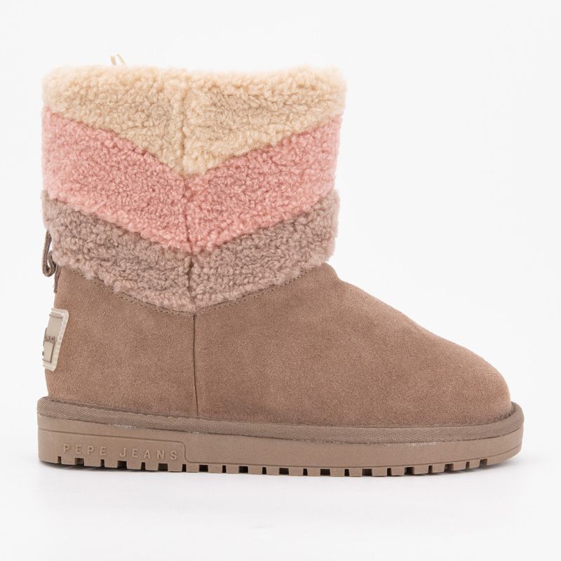 Taupe Leather Ankle Boots with Colorful Sheepskin Effect Child PEPE JEANS