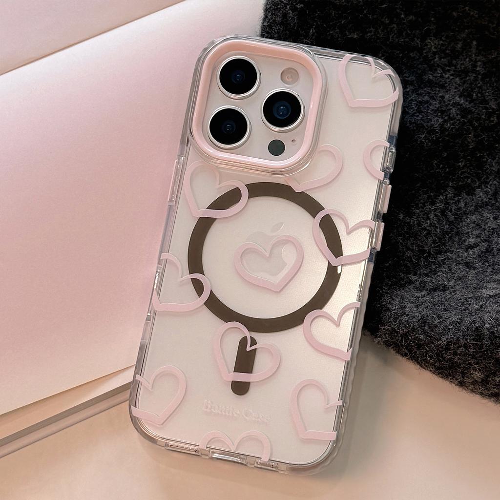 Gray Pink Graffiti Love IPhone 15 Apple 16 Promax Mobile Phone Case Suitable for 14 Personality 13 Transparent 11 Magnetic Suction
