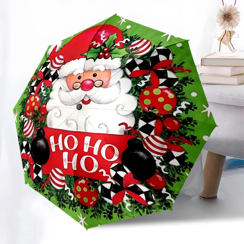 

1pc Stained Glass Winter Village Scene Automatic Opening Folding Umbrella, 8 Bone Iron Frame, Outdoor, Festive Gift for Fans, Travelers, Daily Use.D03