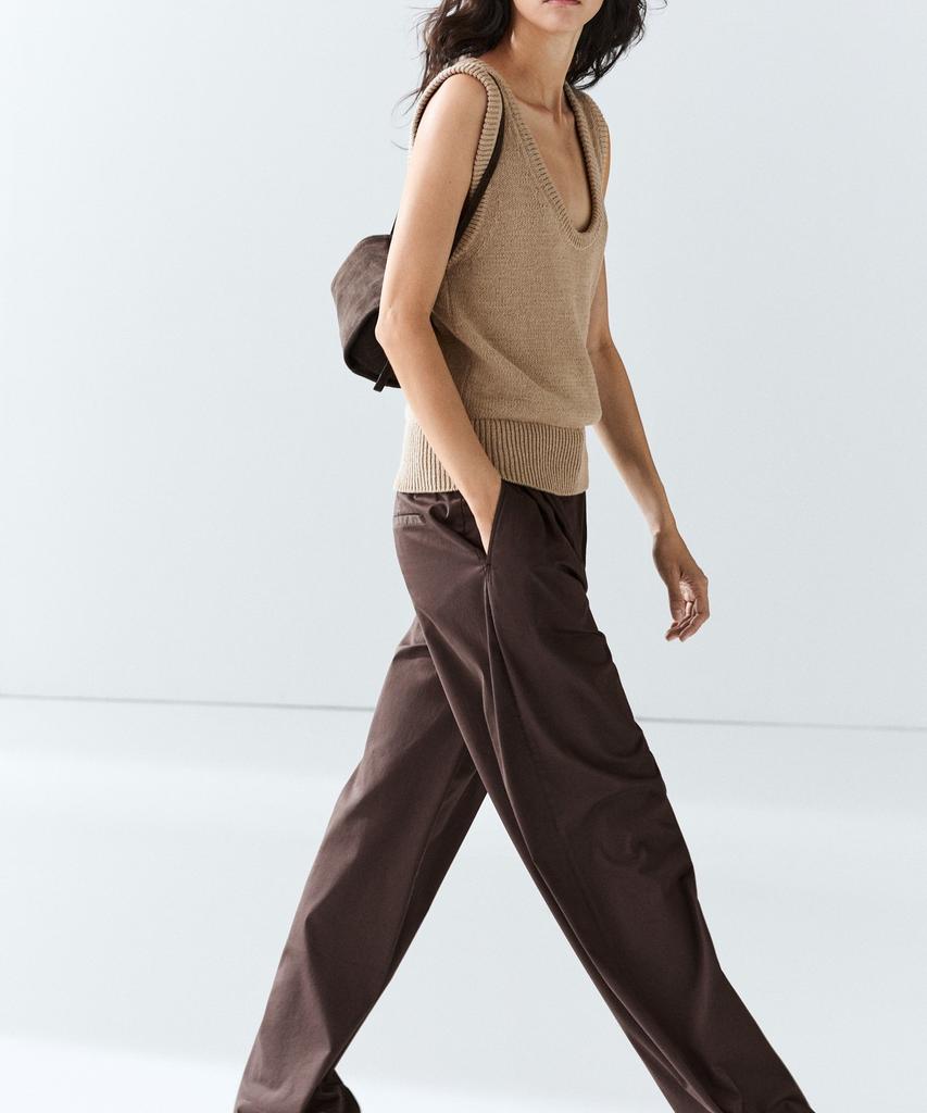 Masimodutti Cotton Poplin Blend Tuck Pants