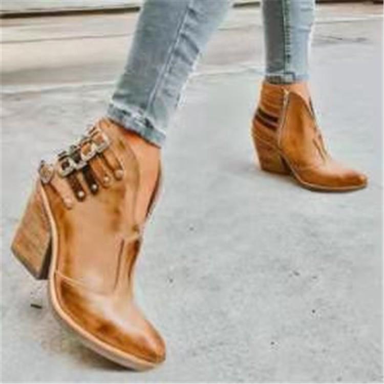 Female Autumn Winter PU Leather Cowboy Ankle Boots Buckle Women Wedge High Heel Booties Punk Women Boots