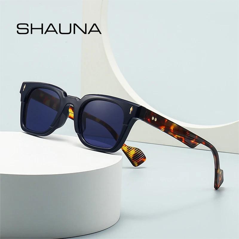 SHAUNA Neue Damen Sonnenbrille mit quadratischen Nieten, UV400, Retro-Farbverlauf, Herren, blau-grüne Sonnenbrille