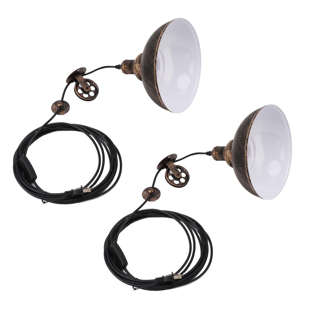 2 Set Vintage Industrial Plug in Pulley Pendant Light with 19.6ft Cord Bronze Dome Ceiling Light