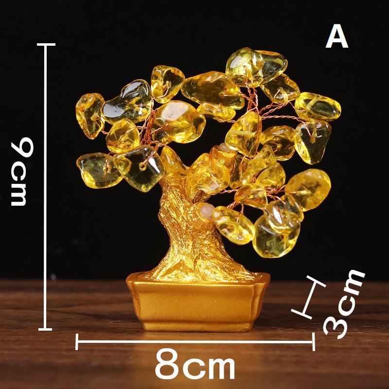 Feng Shui Art Decoration Tabletop Lucky Wealth Tree 19cm 14cm Delicate Yellow Crystal Money Tree Ornament Home Office Shop