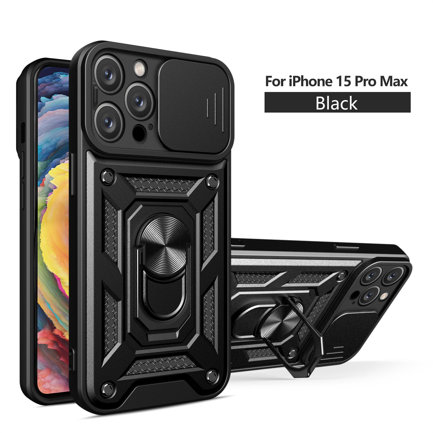 Car Holder Ring Case Armor Shockproof for IPHONE 15 PROMAX Case Cover for iphone 15 ProMax Slide Window Camera Lens Protective iphone 15 ProMax чёрный