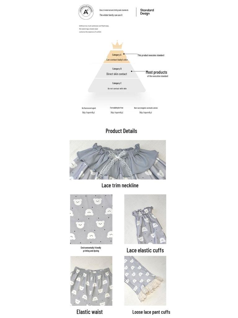 86010 Mädchen Spitzen-Pyjama-Set - Frühjahrs-Kollektion 2026 Klasse A Reiner Baumwollstoff