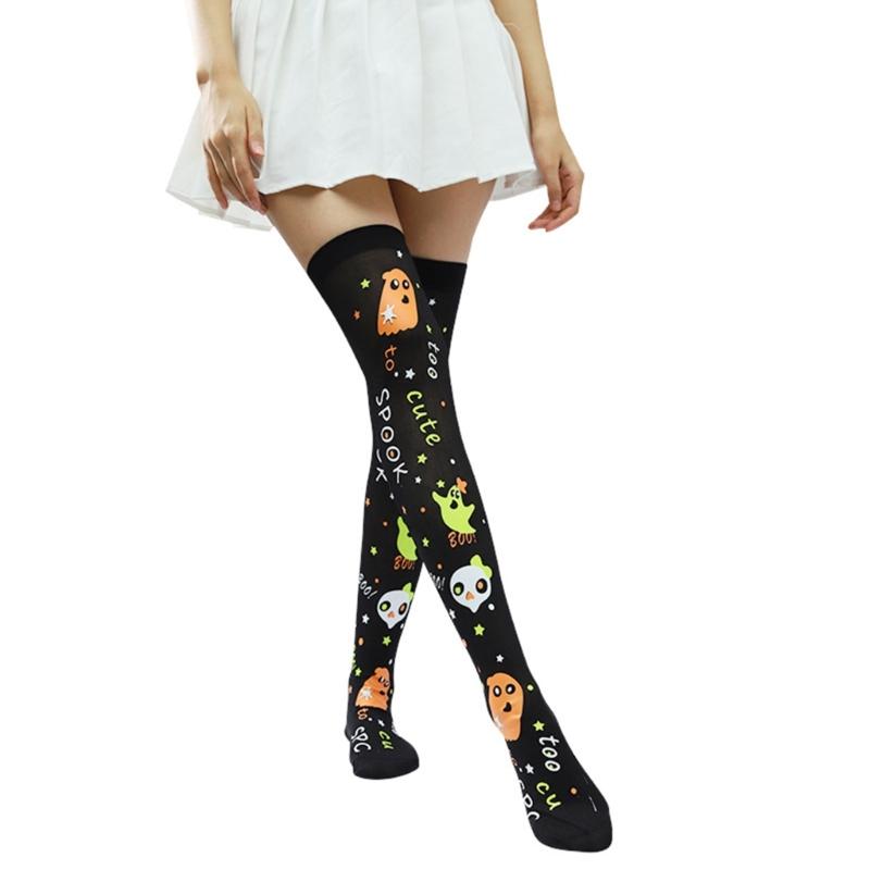 Over Knee Thigh Socks Halloween Thigh High Stockings Novelty Hosiery Printed Long Stockings for Womens Girls Gifts