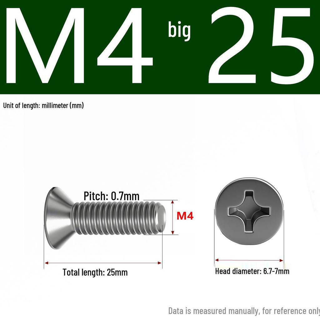 201 Stainless Steel Countersunk Phillips Head Screw: Flat Head Bolt M2-M8