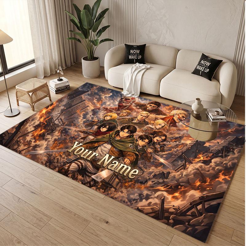 Custom Name Crystal Velvet Rug,Attack on Titan Comfortable Anti Slip Floor Mat For Room Decoration