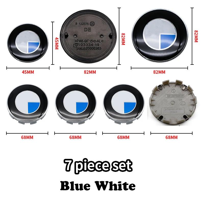 Car Blue White Logo Front Hood Emblem 82mm Rear Badge 74mm Wheel Hub Cap 68mm 56mm Steering Wheel Sticker 45mm Accessory For BMW Xm0
