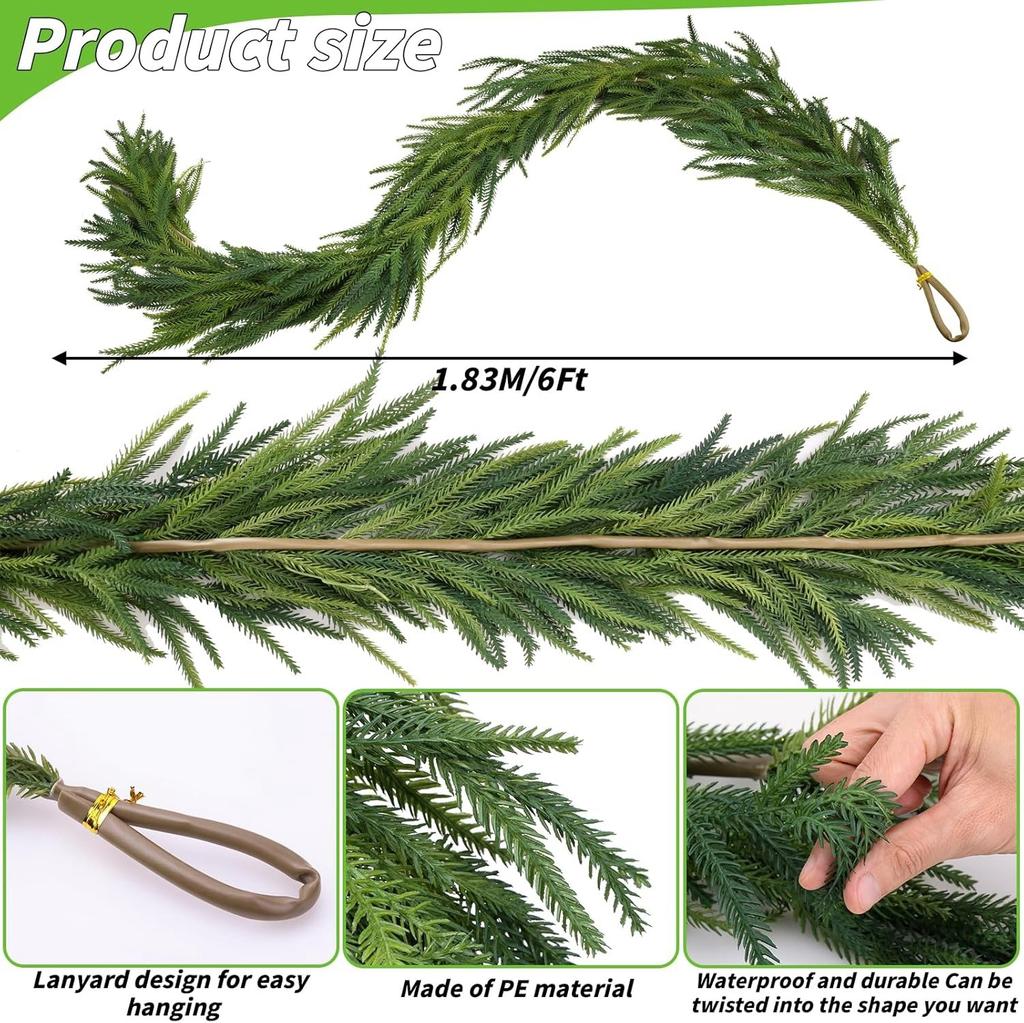 180CM Künstlicher Girlande Weihnachtsdekoration Künstliche Ranke für Heimdeko Grünpflanzenkranz Neujahrsparty Navidad Außenornamente