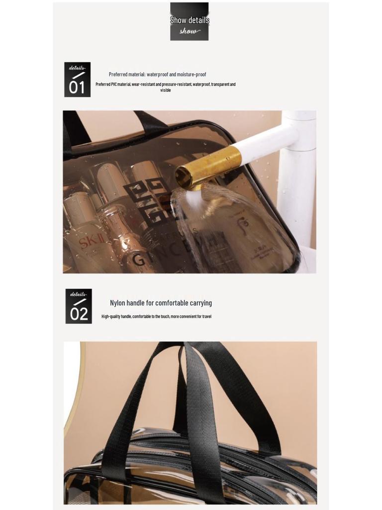 Double-Layer Wet/Dry Large-Capacity Transparent PVC Makeup Travel Bag