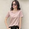 Women T-shirt V-Neck Lace-Up Collar Short Sleeve T-Shirt Solid Color Loose Fit Casual Tee