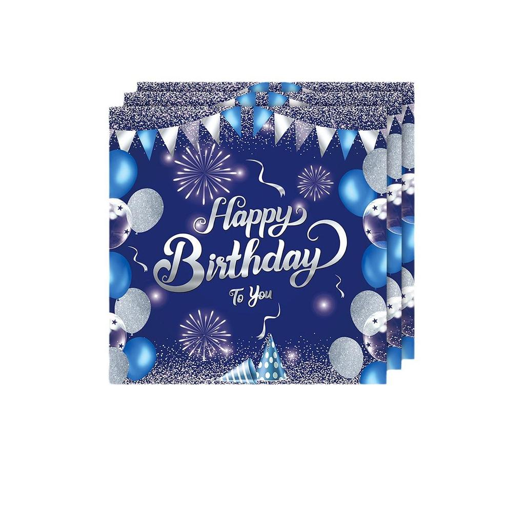 Cross-border Blue Birthday Party Set: Fireworks Print Plates, Flags & Napkins.