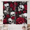 Skull Curta Rose Flowers Vintage Wildflowers Halloween Theme Scary Curtain With Rod Pocket For Bedroom Living Room 2 Panels