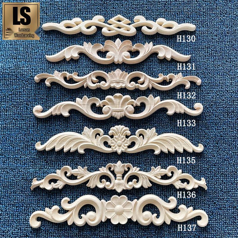 European Style Solid Wood Carved Corner Flower Decoration - Finely Crafted Door and Furniture Accessory