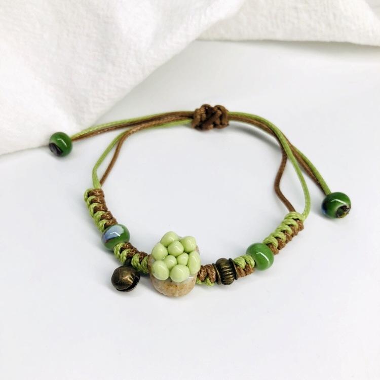 Retro Stone Flower Bracelet Female Jingdezhen Handmade Jewelry Woven Ceramic Pinched Flower Bracelet