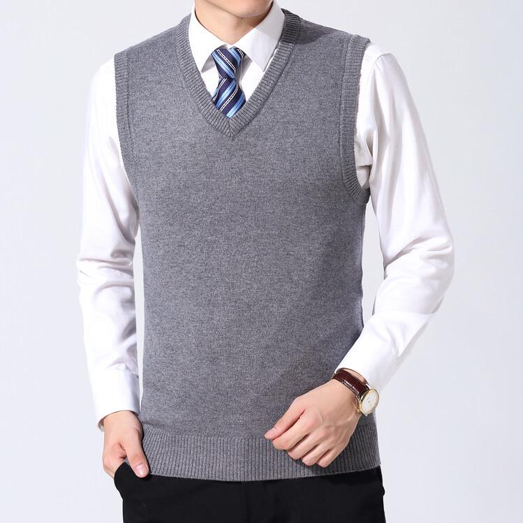 Men's V-Neck Plus Size Wool Vest - Casual Autumn/Winter Knitted Pullover, Sleeveless Sweater for Middle-Aged and Young