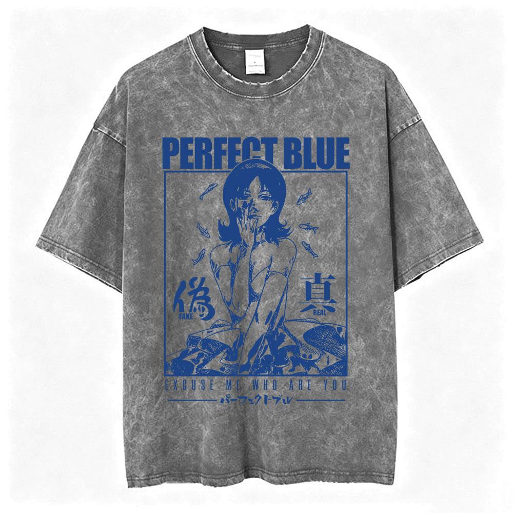Vintage Washed Anime Perfect Blue Mima Kirigoe TShirts Mens Women Clothing Fashion Harajuku Oversized Short Sleeve T Shirts