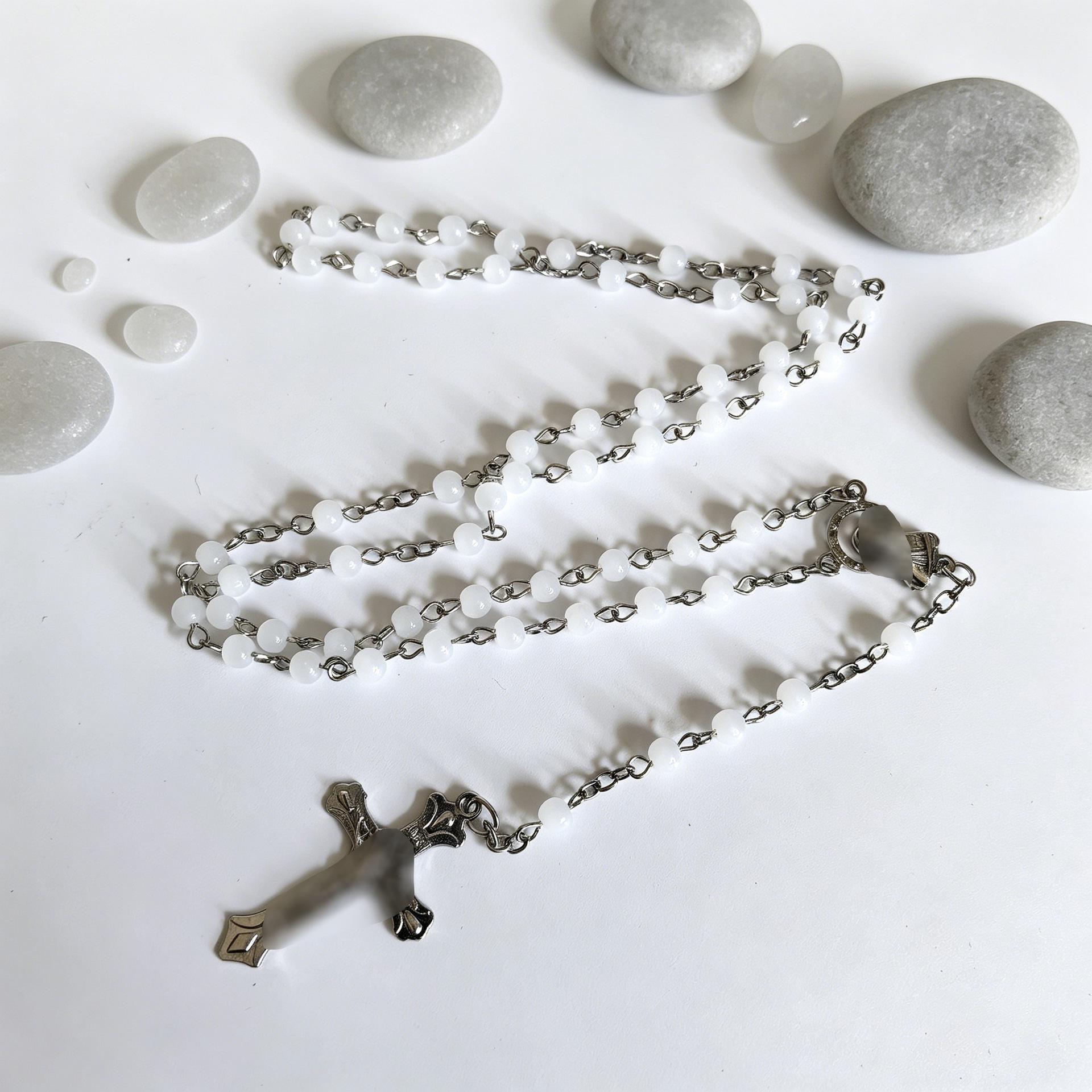 4mm Natural Glass Turquoise Imitation Necklace with Cross Pendant for Men and Women