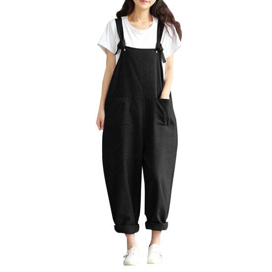 Einfarbige Damen-Overalls für Frühling und Sommer, lässig, lockere Trägerhose