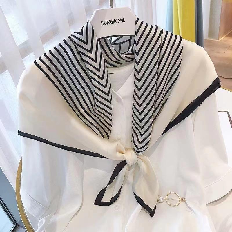 1PCS Striped 70 Silk Scarf French Hairband Small Silk Scarf Women's Fashion Tie Head Scarf Decoration Versatile