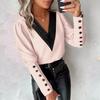 VONDA Women Autumn V-Neck Long Sleeve Decorated Cufflink Blouses