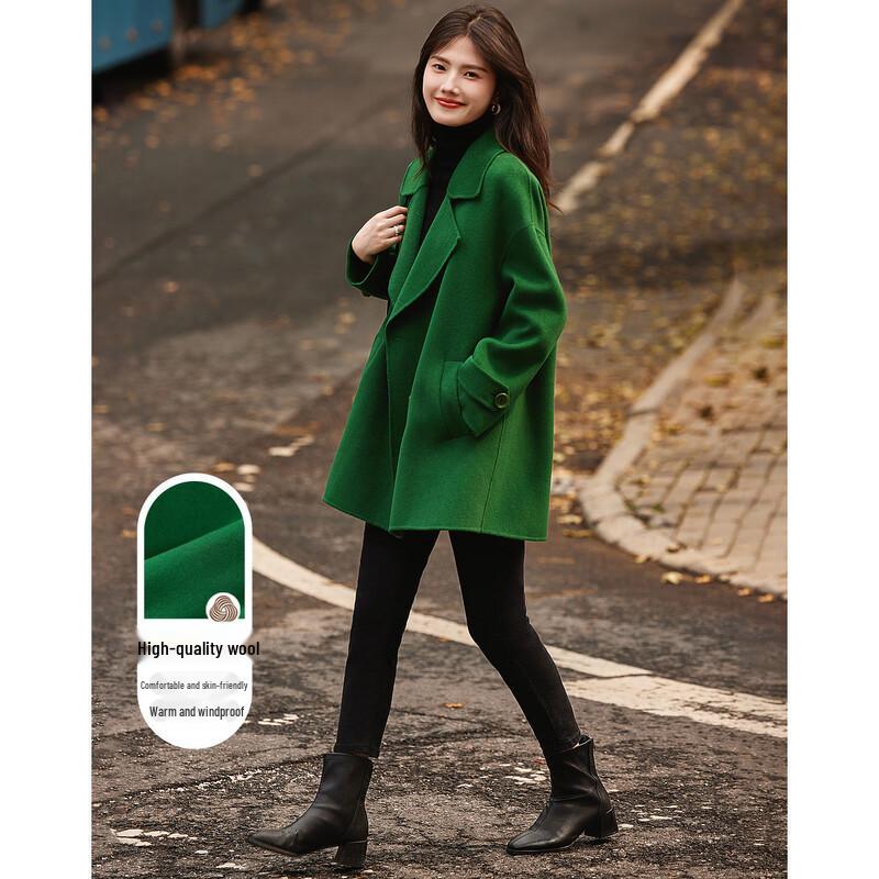 Women's Winter Double-Breasted Merino Wool Blend Mid-Length Coat