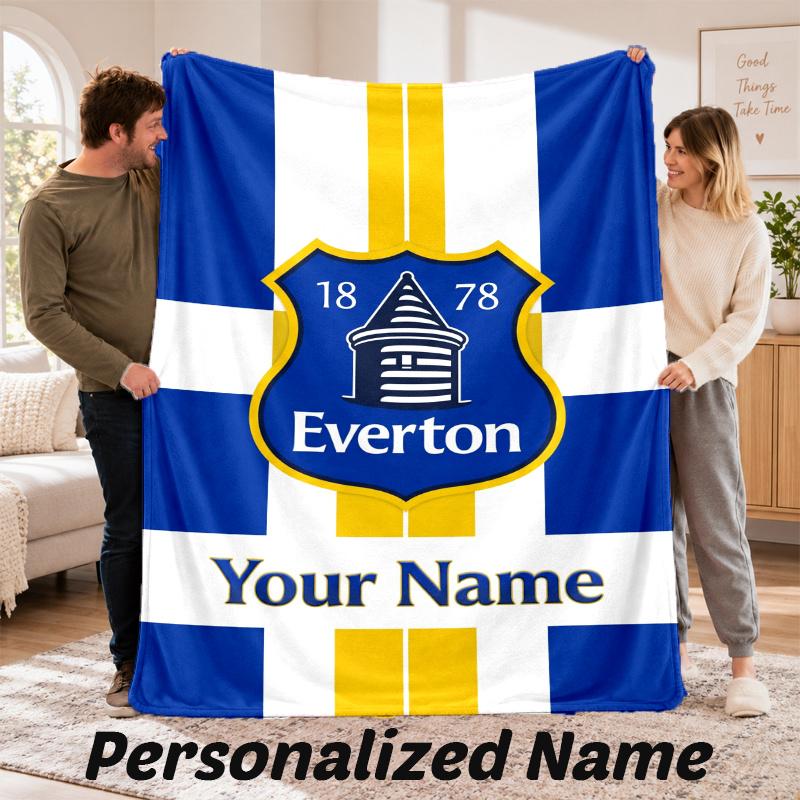 Custom Name Everton Flannel Throw Blanket Personalized Text Soft Blanket Bed Sofa Gift